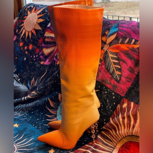 SIMMI London Sexy orange ombre snakeskin boots,gold chain link stiletto heel, 7 - Picture 16 of 16